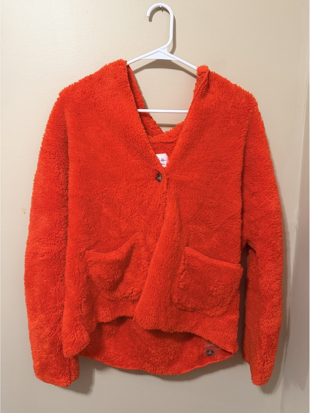 Active USA Orange Sherpa Teddy Hooded Cardigan - Women's S